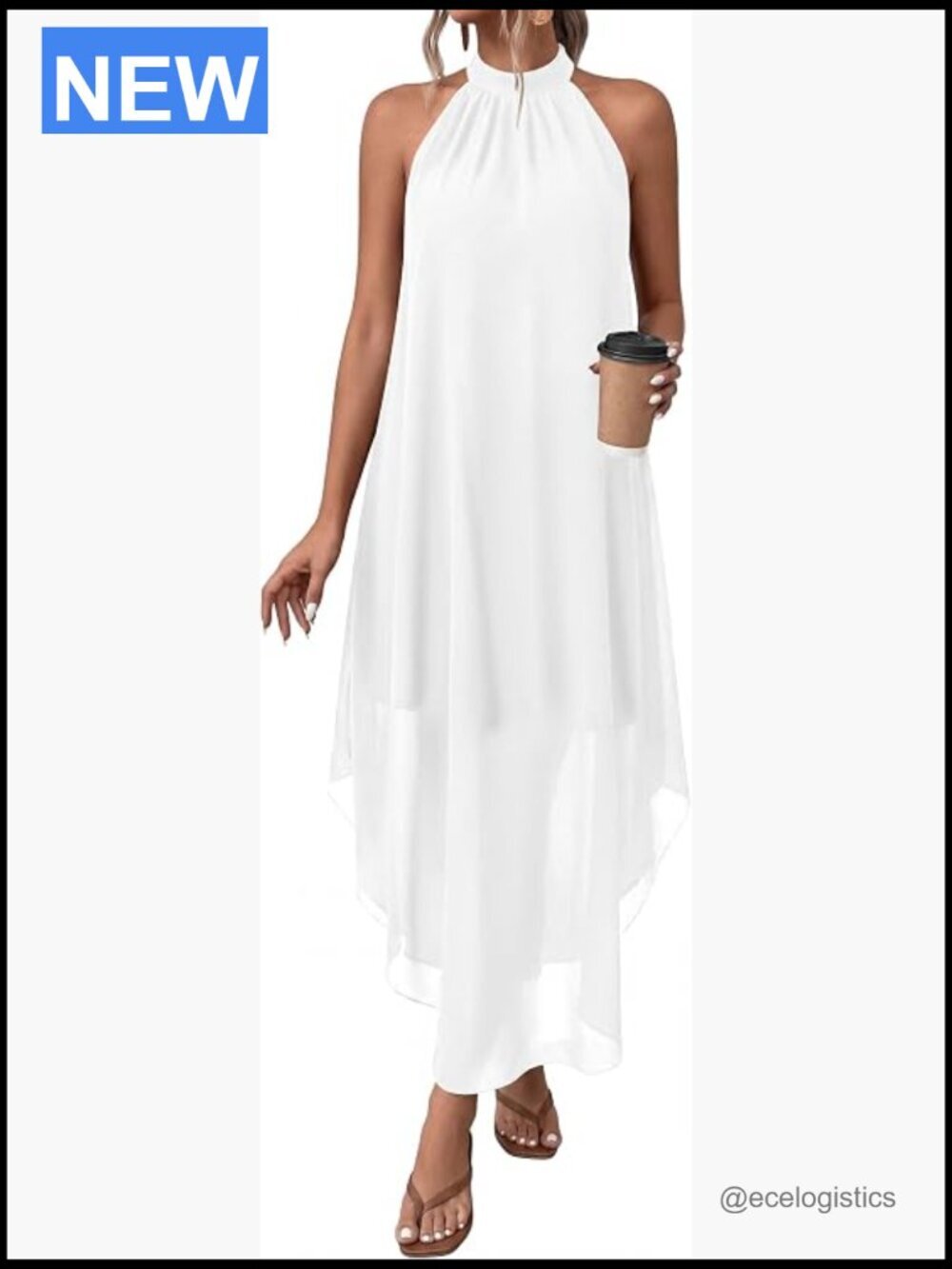 Halter Neck Maxi Dress Sleeveless Flowy Asymmetrical Summer Wedding Guest